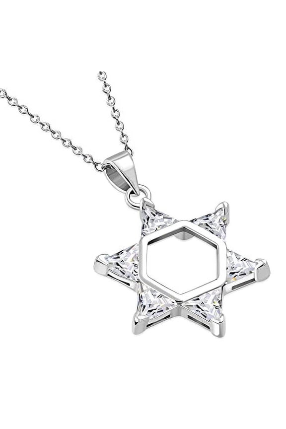 Womens 925 Sterling Silver Star of David Jewish Judaica CZ Pendant Necklace Charm Adjustable Chain 16"-18"