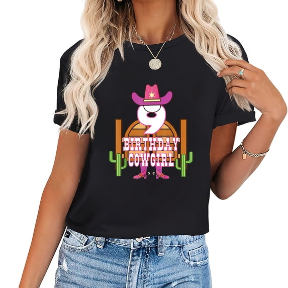 Womens 9Th Birthday Cowgirl 9 Years Old Girl Rodeo Lover Party T-Shirt