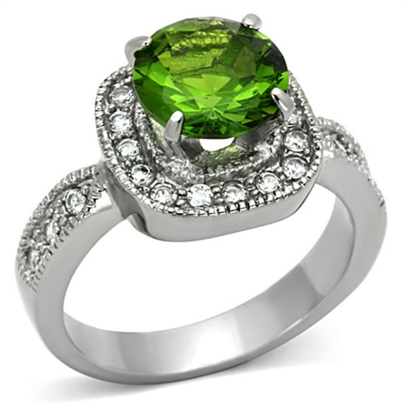 Womens 9x9mm Round Cut Green Peridot CZ Stainless Steel Cocktail Ring - Size 9