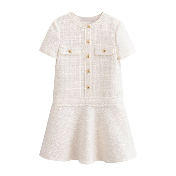 Womens A Line Dress Summer Short Sleeve Button Round Neck Elegant Business Work Bodycon Mini Short Dresses White L