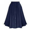 thumbnail image 1 of Womens A Line Midi Skirt Elastic Waist Front Button Casual Skirts Pleated Denim Skirt, 1 of 4