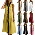 thumbnail image 1 of Womens A Line Summer Dresses Casual Beach Vacation Flowy Dress Ruffle Trim Sleeveless V Neck Sundress Beige,L, 1 of 7