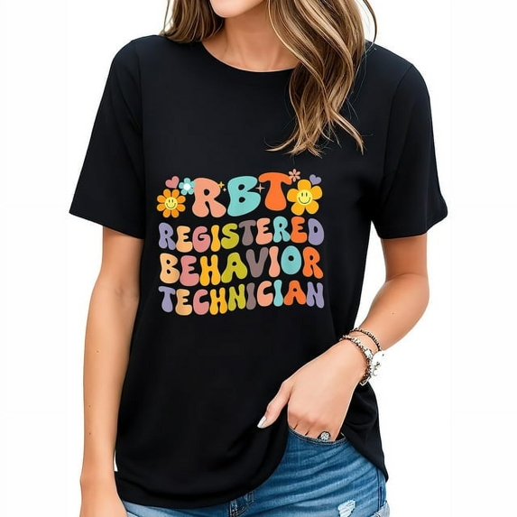 Womens ABA Therapist Behavior Analyst Autism Therapy RBT Floral T-Shirt Black