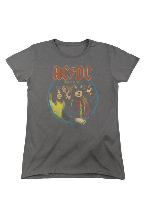 Womens: AC/DC- Highway To Hell Medallion Apparel Womens T-Shirts - Grey