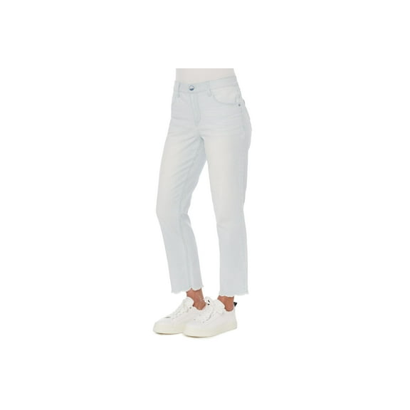 Womens Ab Solution High Rise Slim Straight Crop Jeans With Scallop Fray Light Blue 8