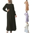 thumbnail image 1 of Womens Abaya Evening Gown Muslim Maxi Dress Solid Loose Fit Long Cardigan Robe Open Front Maxi Length Round Neck Dress, 1 of 7