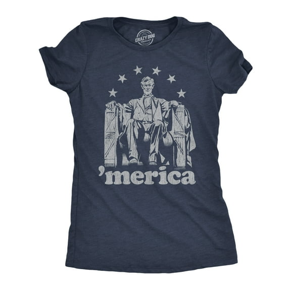 Womens Abe Lincoln 'Merica T Shirt Funny 4th of July USA Patriotic Graphic Novelty Tee Womens Graphic Tees