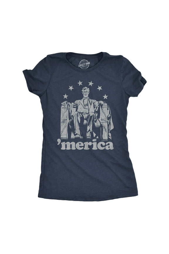 Womens Abe Lincoln 'Merica T Shirt Funny 4th of July USA Patriotic Graphic Novelty Tee Womens Graphic Tees