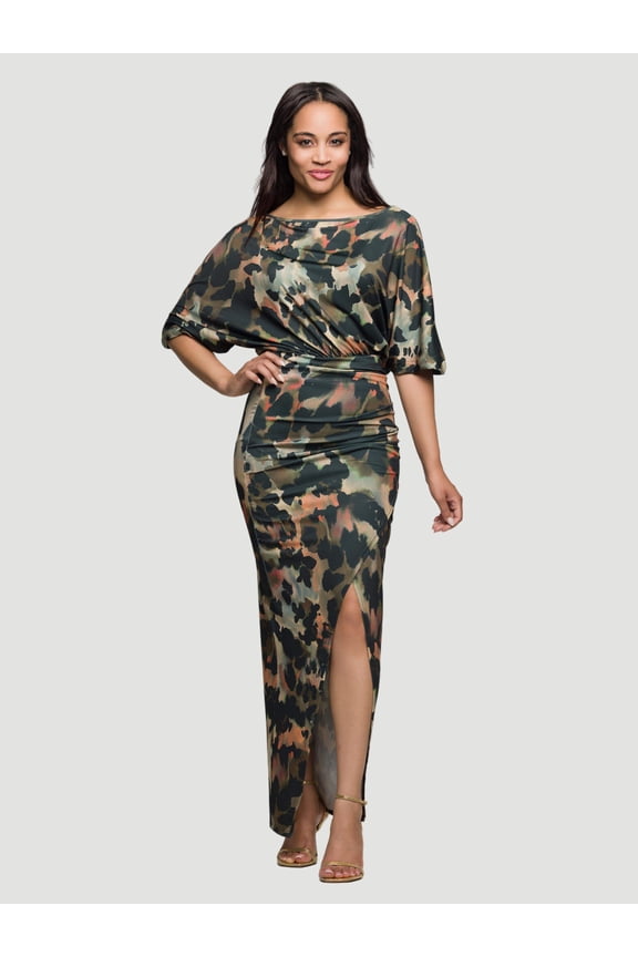 Womens Abstract Print Slit Maxi Dress