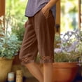 thumbnail image 1 of Womens Active Shorts Womens Summer Linen Capris Pants with Cutout Hem Drawstring Waist Casual Straight Leg Summer Beach Pants Brown L, 1 of 5
