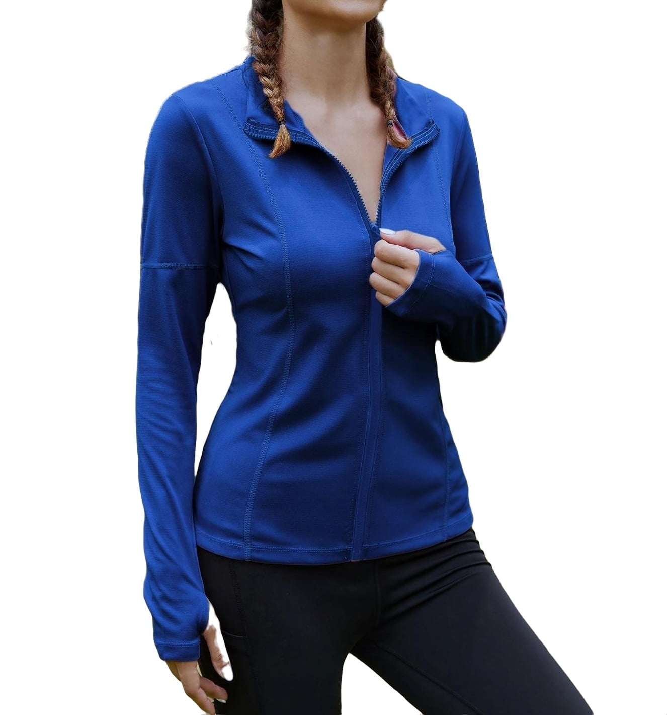 Womens Activewear Sports Jackets Solid Color Stand Collar Zipper Royal ...