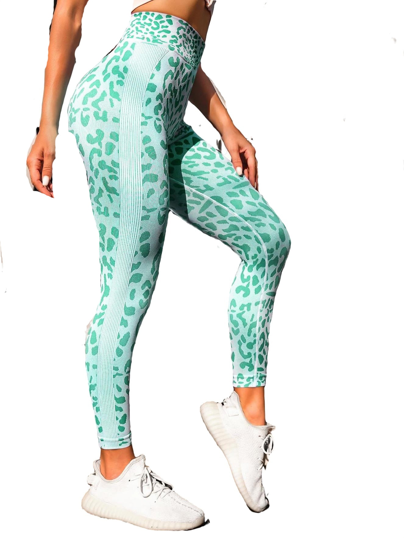 Womens Activewear Sports Leggings Leopard Print Leggings Mint Green S 
