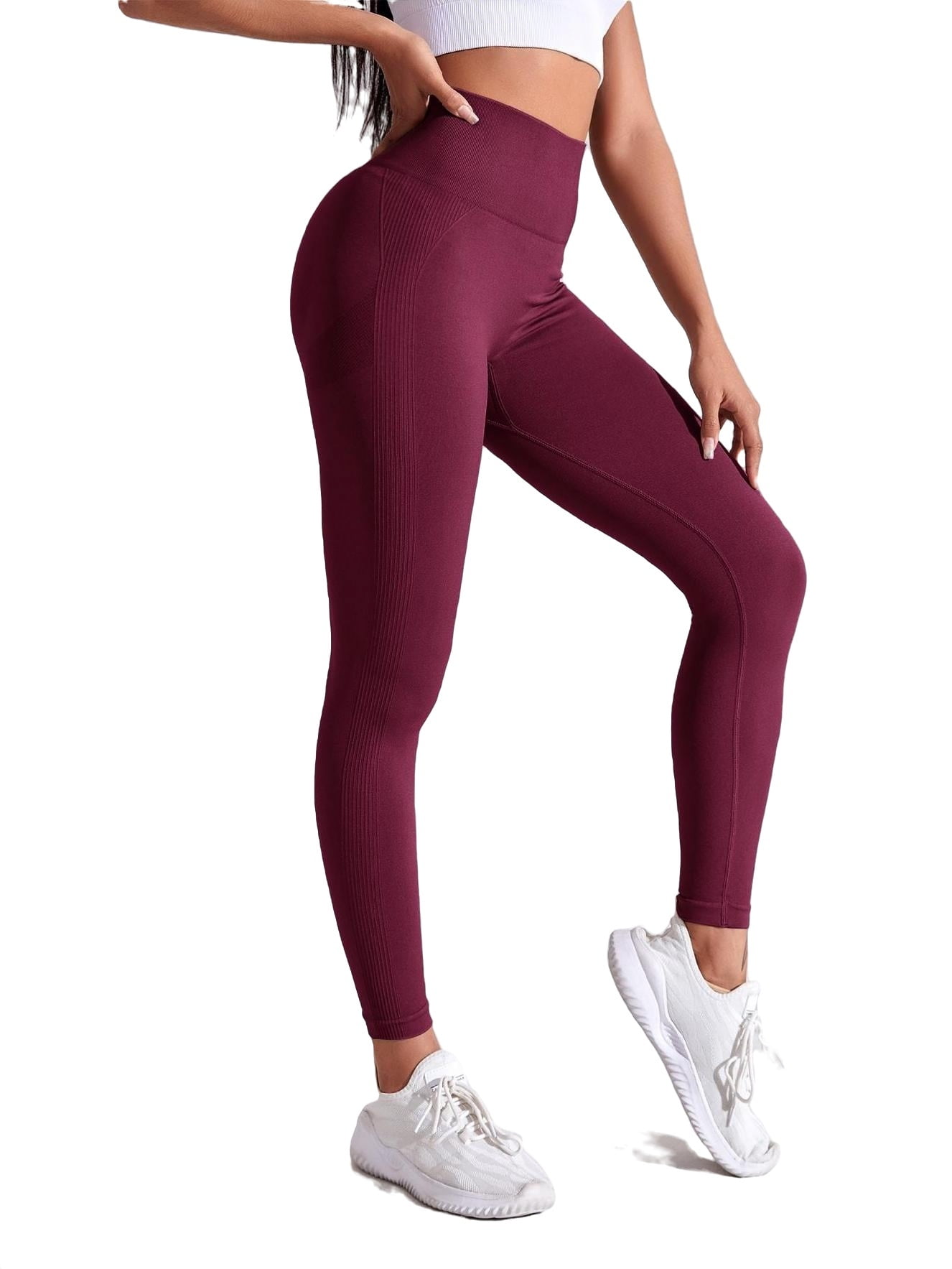 Womens Activewear Sports Leggings Solid Leggings Burgundy L