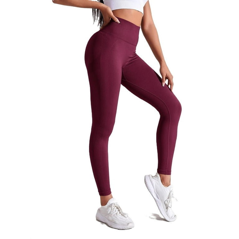 Womens Activewear Sports Leggings Solid Leggings Burgundy L