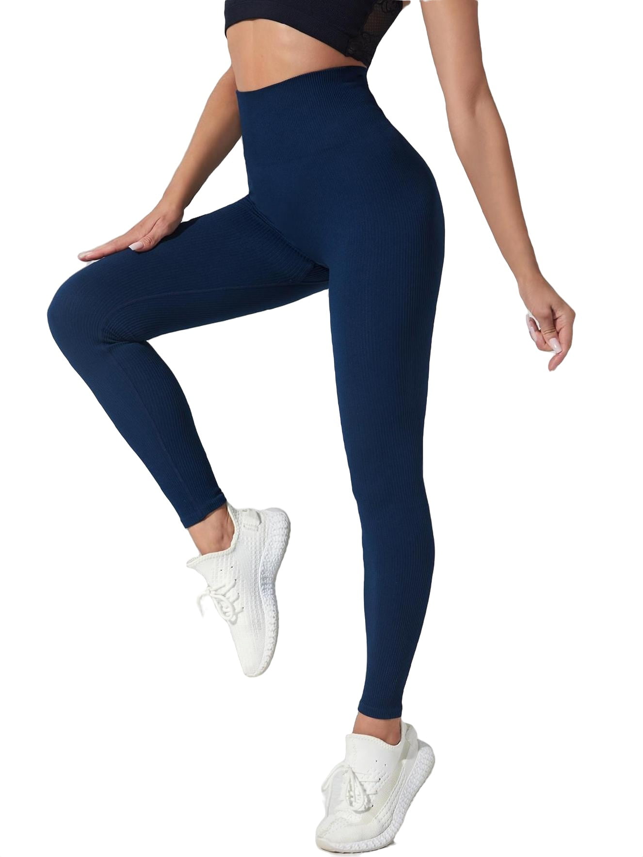Womens Activewear Sports Leggings Solid Leggings Navy Blue L 