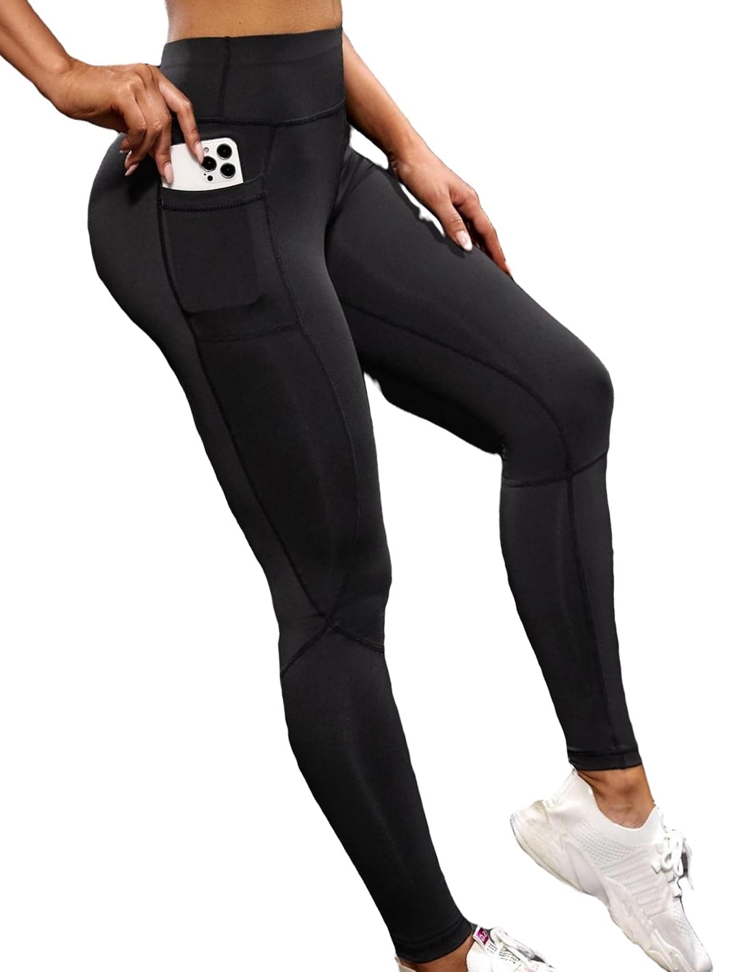 Womens Activewear Sports Leggings Solid Leggings with Phone Pocket