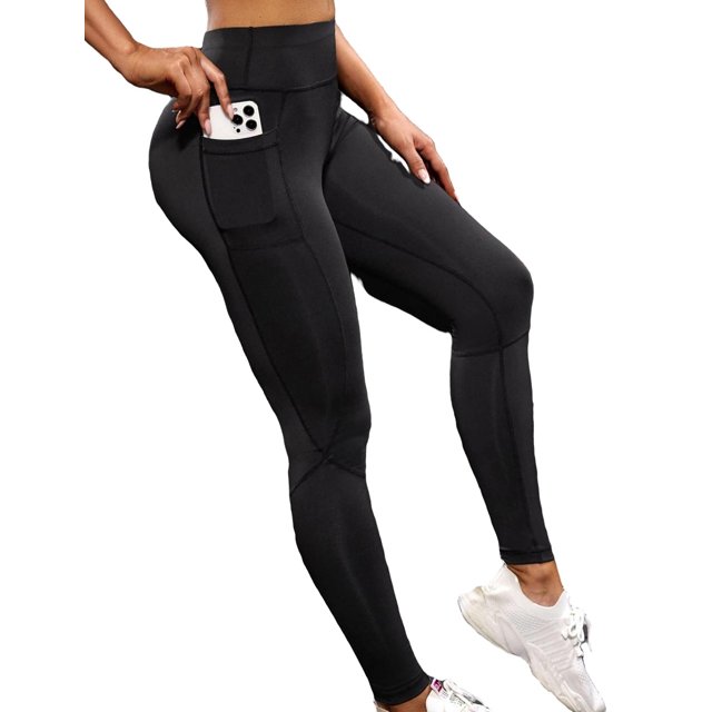 Womens Activewear Sports Leggings Solid Leggings with Phone Pocket
