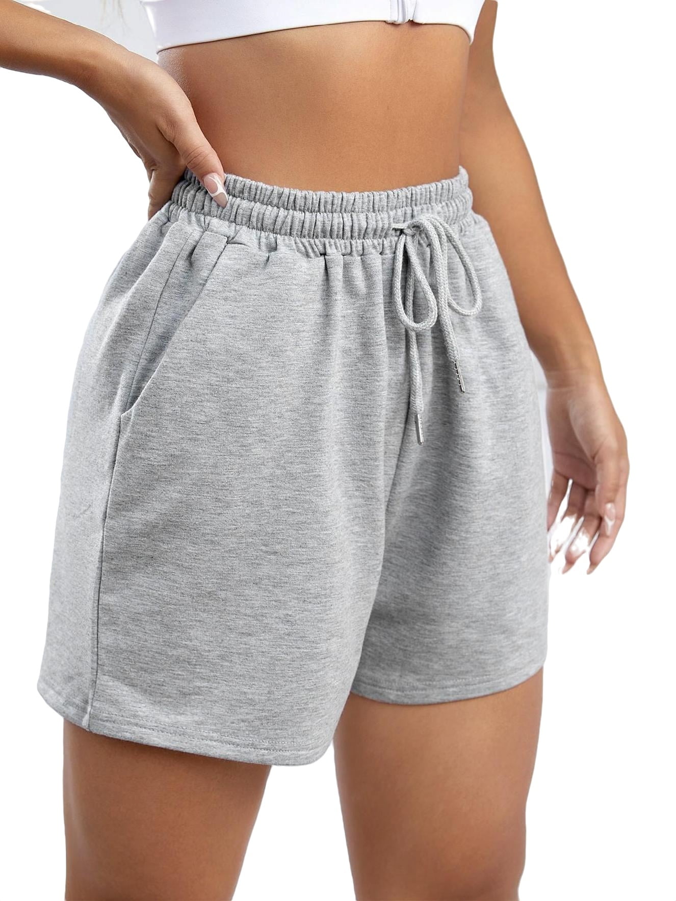 Womens Activewear Sports Shorts Slight Stretch Solid Shorts Light Grey L 