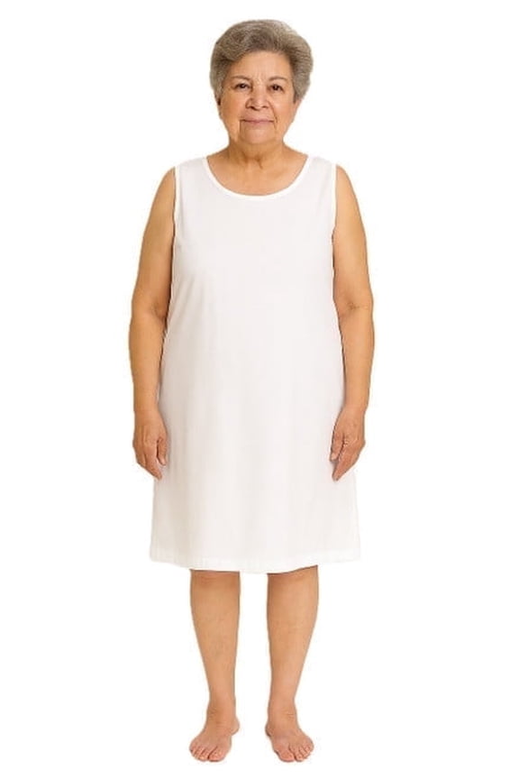 Womens Adaptive Back-Snap White Cotton Full Slip