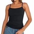 thumbnail image 1 of Womens Adjustable Camisole Sleeveless Square Neck Spaghetti Strap Tank Tops Basic Shirt Black XL, 1 of 9