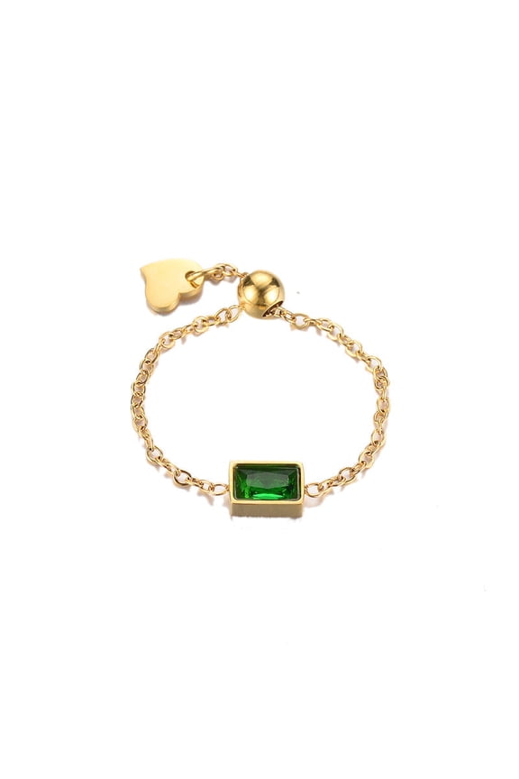 Womens Adjustable Chain Ring with Inlaid Zircon Square Diamond Red Black Titanium Steel Jewelry Bead 4mm Size