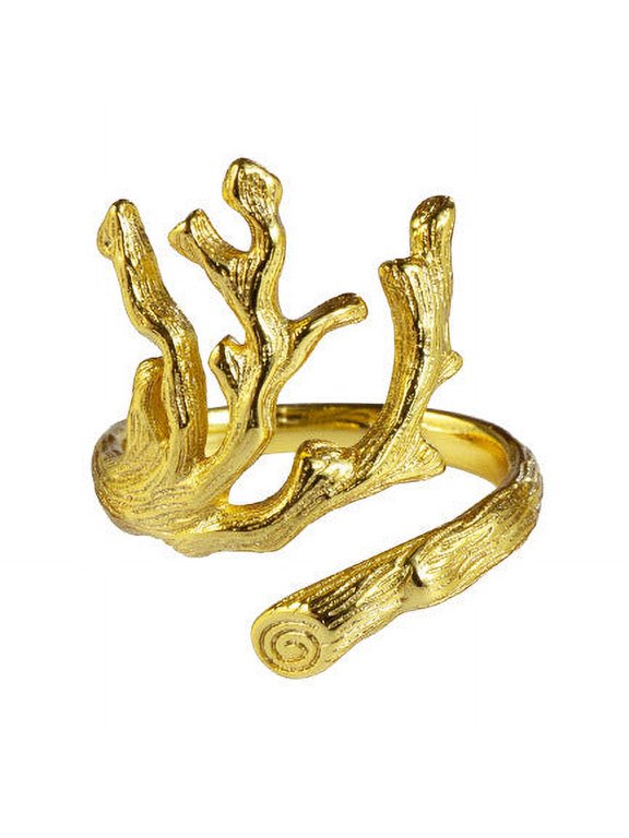 Womens Adjustable Copper Ring, Geometric Lava Texture Branch Design, Electroplated Silver Finish, 2.2cm Wide