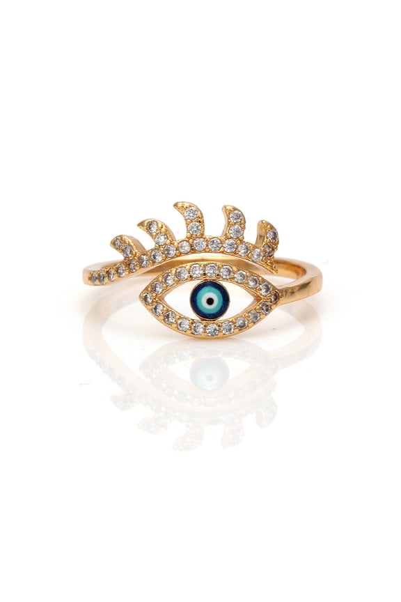 Womens Adjustable Diamond Inlaid Eye Ring Gold Plated Copper Geometric Fashion Jewelry Travel Souvenir Gift Durable