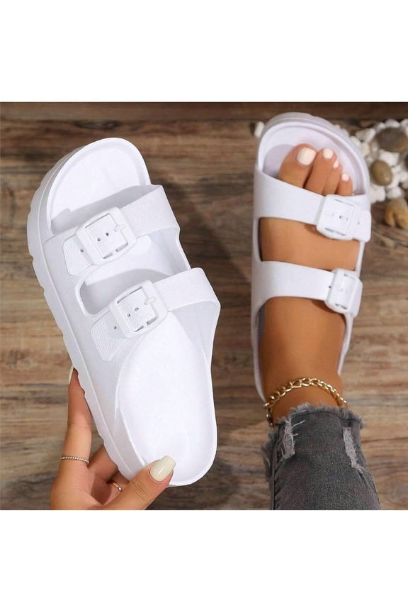 Womens Adjustable Double Buckle Sandals Waterproof Fashion Flat Beach Slide Comfortable EVA Summer 2026