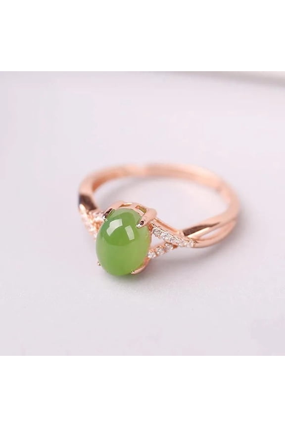 Womens Adjustable Ethnic Silver Ring Gold Plated Green Jade Inlaid Gemstone Jewelry For Daily Wear Daily Style