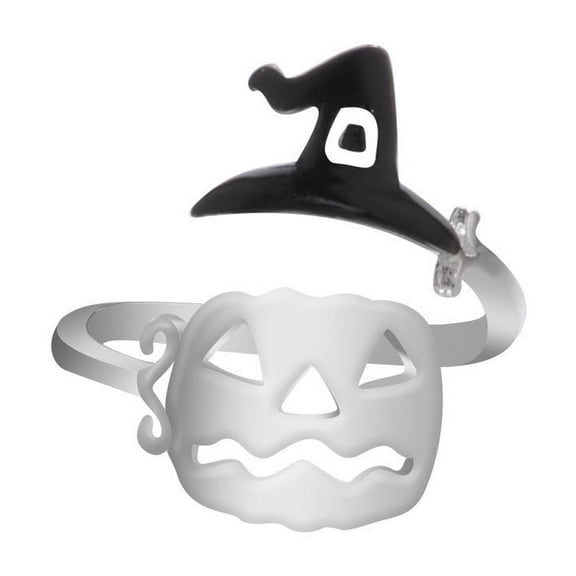 Womens Adjustable Gold Plated Halloween Witch Hat Broom Ring Geometry Electroplated Fashion Jewelry