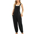 thumbnail image 1 of Womens Adjustable Jumpsuits and Rompers Cotton Linen Baggy Solid Color Casual Sleeveless Young Miss Loose Soft Overalls Tapered Pants with Pockets, 1 of 6