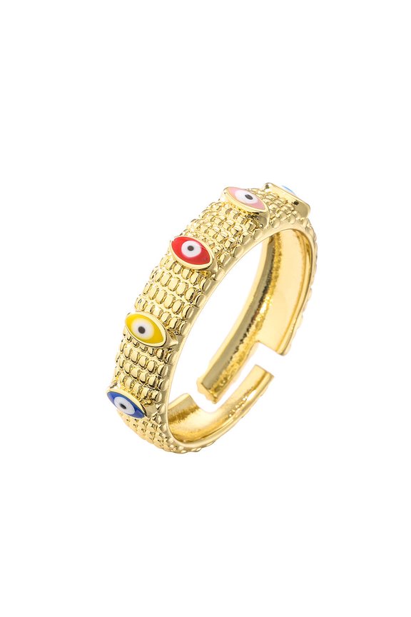 Womens Adjustable Opening Ring Copper Plated Gold Tone Zircon Dripping Eyes Geometric Fashion Jewelry Accessory