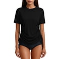 thumbnail image 1 of Womens Adjustable Side Drawstring Rash Guard UV Sun Protection Beach Surf Swimming Short Sleeve Tops Swimwear, 1 of 9