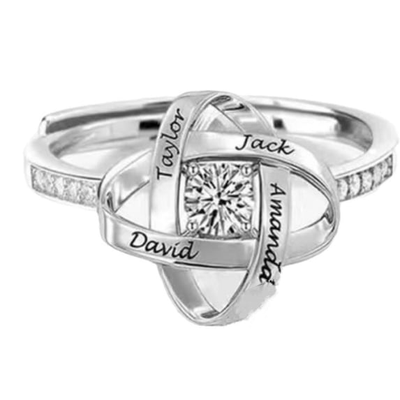 Womens Adjustable Silver Clover Open Ring: Electroplated, Personalized with Letters, Numbers, or Text, Exhibits a Unique Personality Style