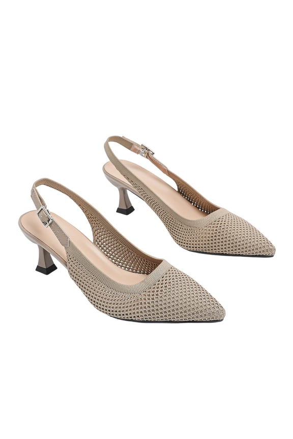 Womens Adjustable Slingback Kitten Heels, Pointed Toe Mid-Low Heel, Cute Knitted On Work Pumps Dress Shoes for Work Wedding Everyday Parties(Beige,8)