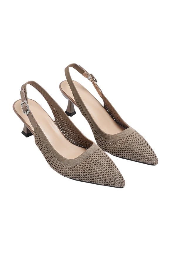 Womens Adjustable Slingback Kitten Heels, Pointed Toe Mid-Low Heel, Cute Knitted On Work Pumps Dress Shoes for Work Wedding Everyday Parties(Khaki,8)