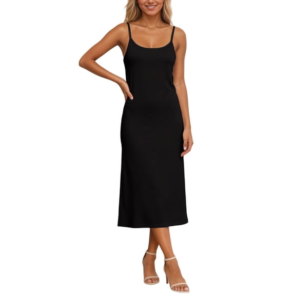 Womens Adjustable Spaghetti Strap Nightgown Crewneck Long Sleepwear