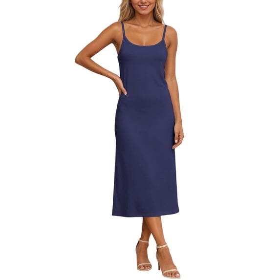 Womens Adjustable Spaghetti Strap Nightgown Crewneck Long Sleepwear