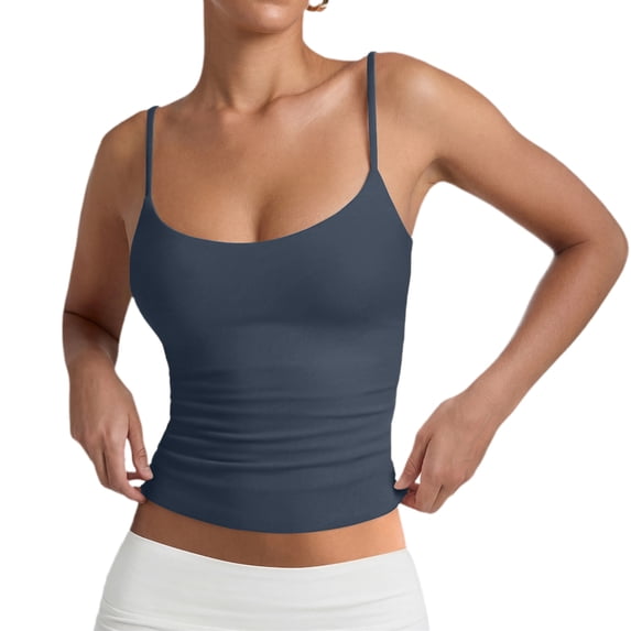 Womens Adjustable Spaghetti Strap Tank Tops Fitted Camisole Shirts Square Neck, Backless, Fitted, Sleeveless, Cami Top, Undershirt, Basic, Cute Summer, Y2k, Casual, Going Out, Work Navy S