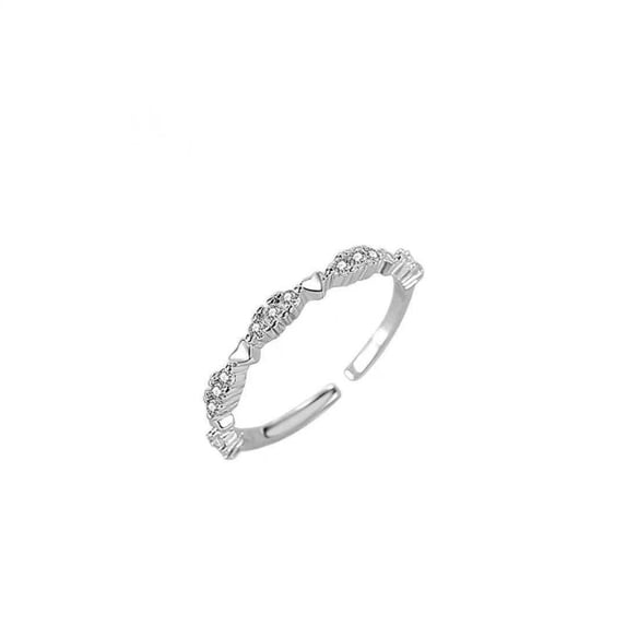 Womens Adjustable Sterling Silver Ring with Gemstones and Love, Water Drop, or Bell Pattern Designs