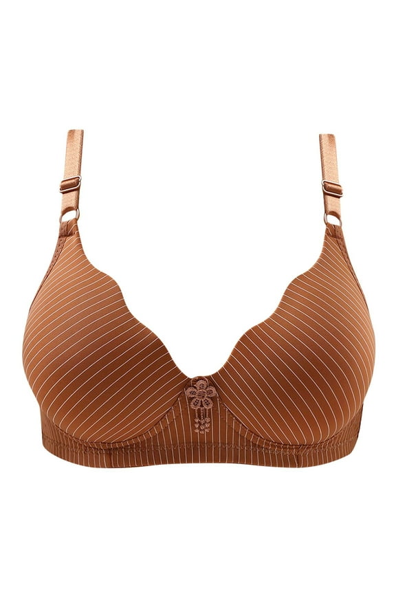 Womens Adjustable Straps Bra Wireless Bras Push Up Scalloped Supportive Striped Bra Seamless Everyday Bralette