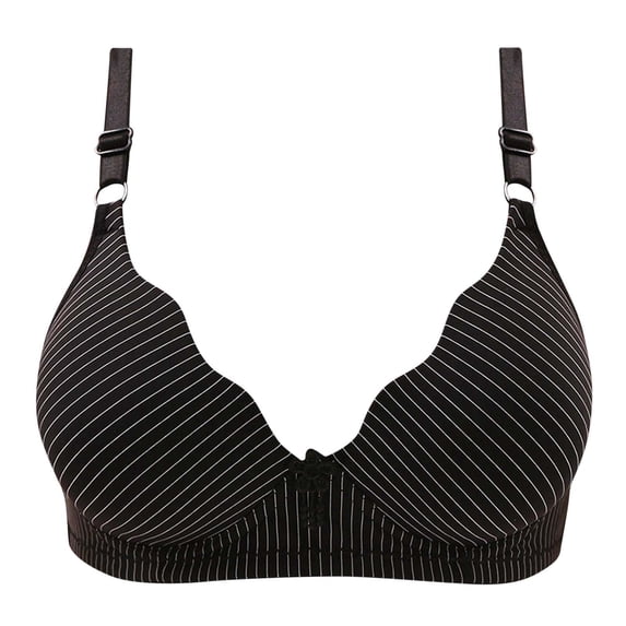 Womens Adjustable Straps Bra Wireless Bras Push Up Scalloped Supportive Striped Bra Seamless Everyday Bralette