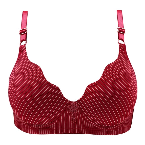 Womens Adjustable Straps Bra Wireless Bras Push Up Scalloped Supportive Striped Bra Seamless Everyday Bralette