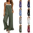 thumbnail image 1 of Womens Adjustable Straps Jumpsuits Zaewscy Women's Fashion Trend Solid Color Casual Loose Wide Leg Pants Adjustable Straps Jumpsuit Army Green S, 1 of 9