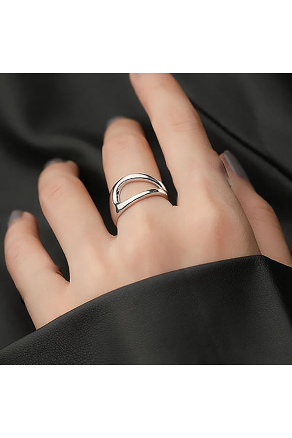 Womens Adjustable Thai Silver Plated Multi-Layer Line Cross Ring Geometric Design Fashion Jewelry