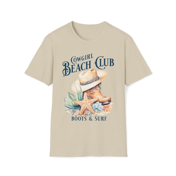 Womens Adult Cowgirl Beach Club T-Shirt, Western Cowgirl Beach Coastal
