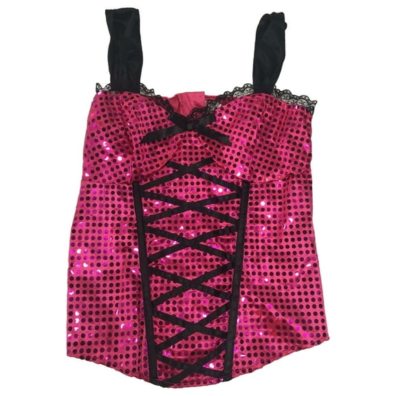 Womens Adult Halloween Costume Flirty Pink Sequin Top Bustier Corset Small