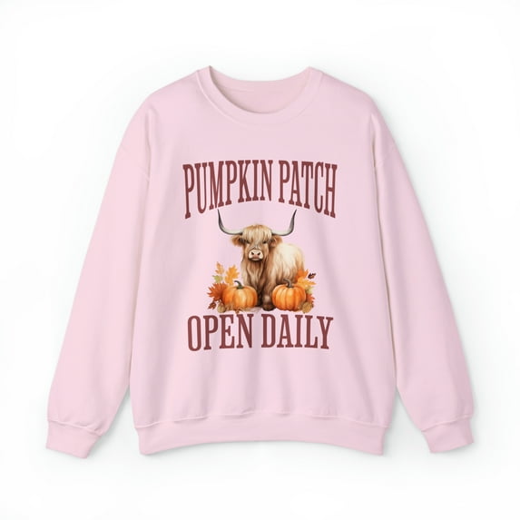 Womens Adult Highland Cow Pumpkin Patch Fall Crewneck Sweatshirt, Autumn