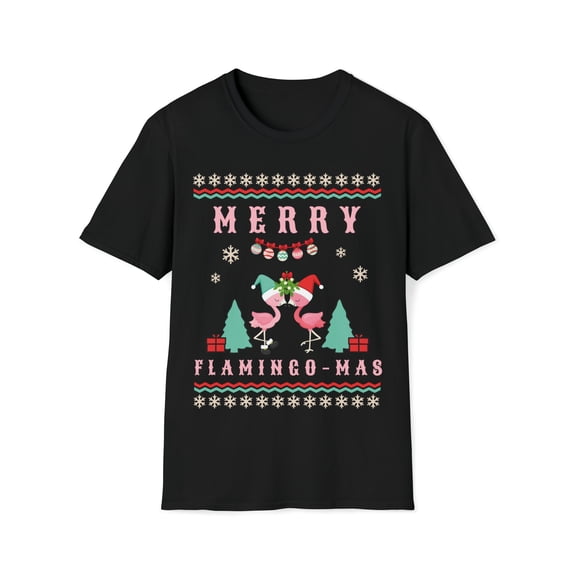 Womens Adult Ugly Christmas Pink Flamingo Sweater Design T-Shirt