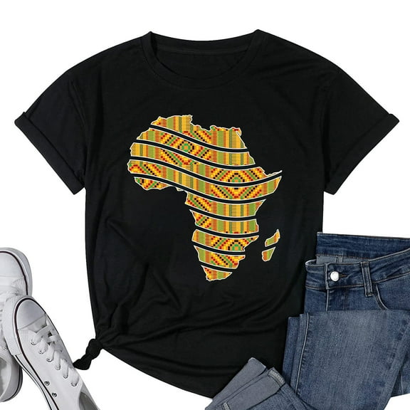 Womens Africa Map, African, Kente Pattern, Ghana T-Shirt Black Small
